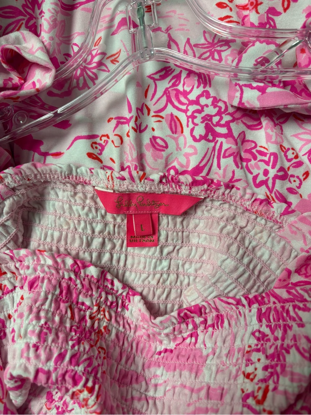 VGUC Lilly Pulitzer Kailua smocked knit dress pink toile Seaside Scene L Med - Picture 3 of 5